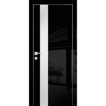 Межкомнатная дверь HGX-10 чёрный глянец с алюминиевой кромкой со стеклом