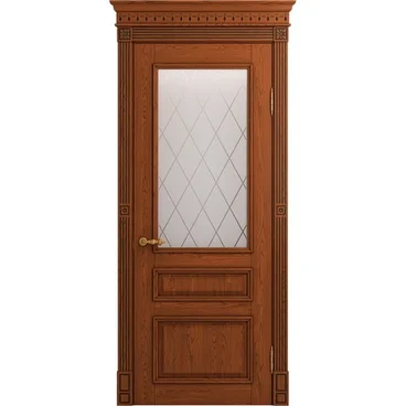 Межкомнатная дверь массив ясеня Рим табачный остеклённая