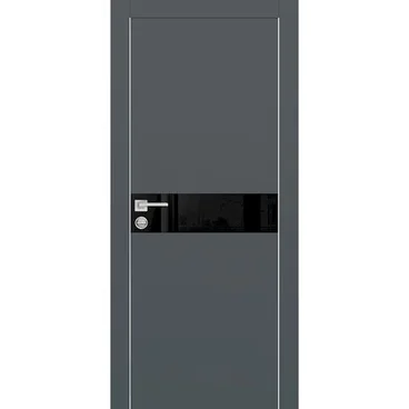 Межкомнатная дверь экошпон Profilo Porte PX-13 графит с алюминиевой кромкой с 4-х сторон стекло Lacobel чёрный