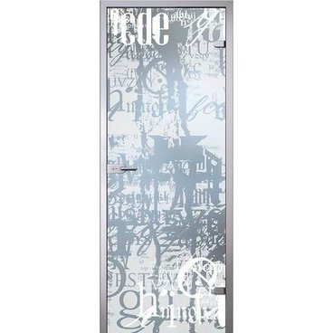 Межкомнатная стеклянная дверь АКМА Граффити стекло серое матовое с белым рисунком