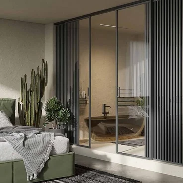 Алюминиевая стеклянная перегородка Классическая 1AG - 11AG серая ночь стекло прозрачное