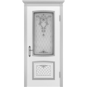Межкомнатная дверь эмаль Симфония 2 В3 белая патина серебро со стеклом