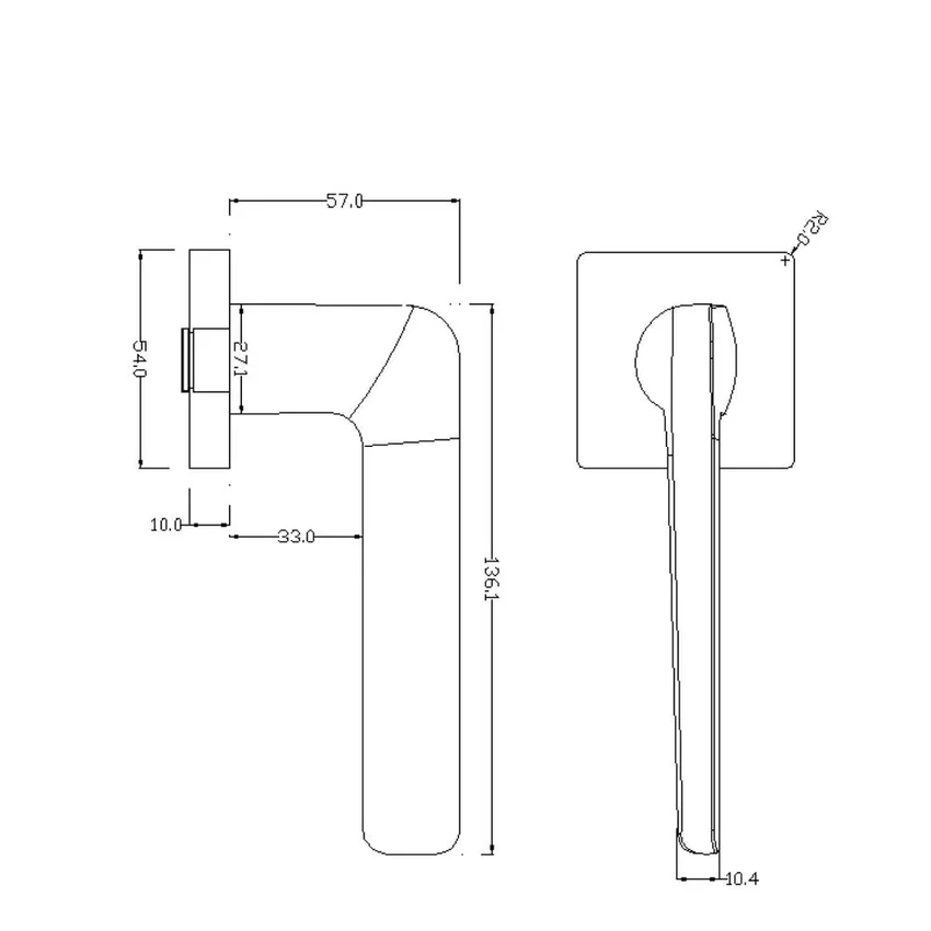 Размеры дверной ручки FLOW ZN