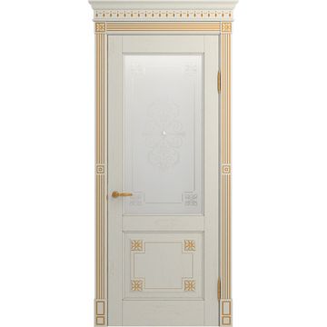 Межкомнатная дверь массив дуба Viporte Флоренция Декор белая эмаль патина золото остеклённая