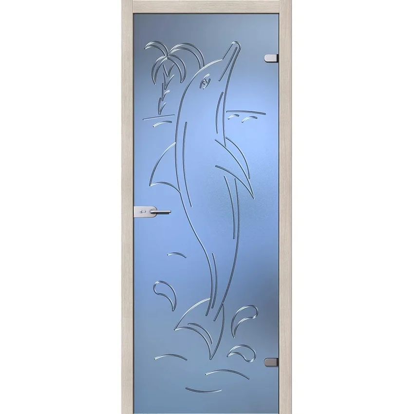 фотография стеклянной двери Акма Дельфин с наличниками из экошпона в цвете капучино мелинга