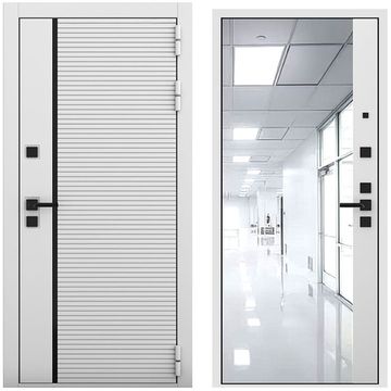 Входная дверь Пиано белый матовый панель зеркало 3D