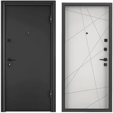 Входная cтальная дверь Delta PRO MP темно-серый букле графит D6-26 ПВХ бьянко