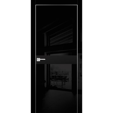 Межкомнатная дверь HGX-13 чёрный глянец с алюминиевой кромкой со стеклом