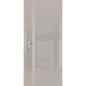 Межкомнатная дверь HGX-8 латте глянец с алюминиевой кромкой со стеклом