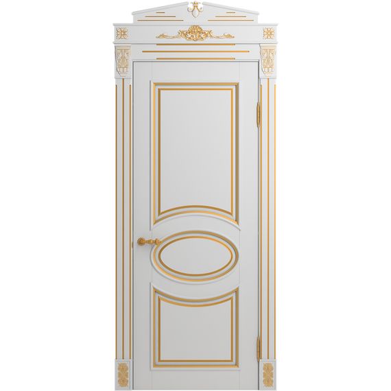 Межкомнатная дверь массив бука Viporte Лацио белая эмаль патина золото глухая