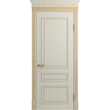 Межкомнатная дверь массив ясеня Viporte Рим белая эмаль патина золото глухая