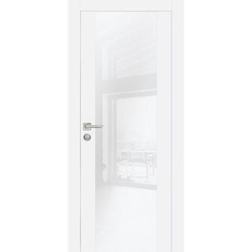 Межкомнатная дверь экошпон PX-7 белая с алюминиевой кромкой с 4-х сторон стекло Lacobel белоснежный