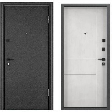 Входная дверь Delta PRO MP чёрный шёлк D-33 ПВХ бетон известковый