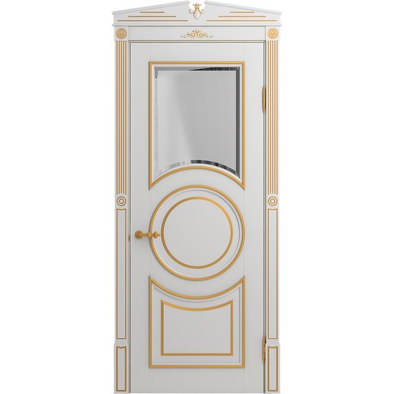 Межкомнатная дверь массив бука Viporte Лацио Амбиенте белая эмаль патина золото остекление 1