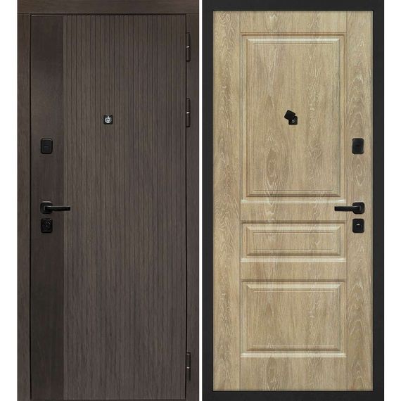 Входная дверь Вертикаль дымчатый камень дуб морёный панель фрезерованная дуб песочный
