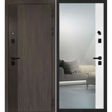 Входная дверь Вертикаль дымчатый камень дуб морёный панель зеркало оптима макси