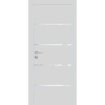 Межкомнатная дверь экошпон Profilo Porte PX-17 агат с алюминиевой кромкой с 4-х сторон стекло Lacobel белоснежный