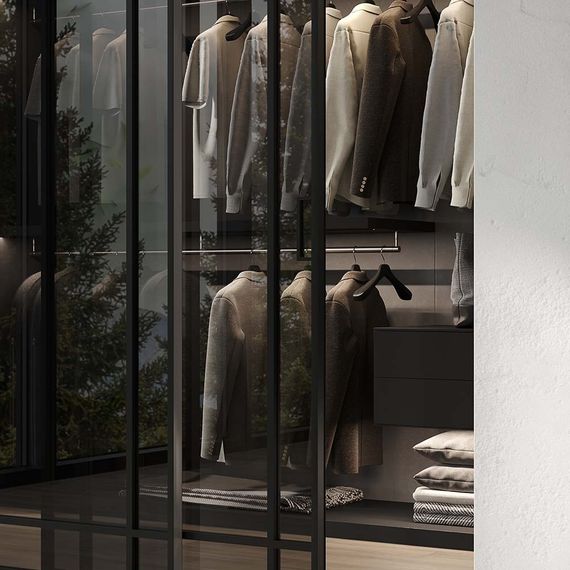 Алюминиевая стеклянная перегородка Классическая эксклюзив 2 створки чёрный матовый