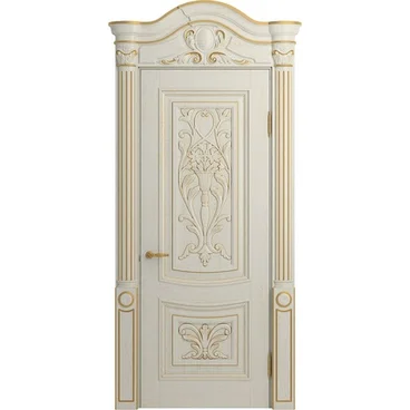 Дверь массив дуба Верона Ампир белая эмаль патина золото глухая