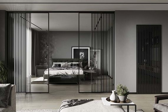 Алюминиевая стеклянная перегородка Классическая 1AG - 11AG черный матовый стекло прозрачное