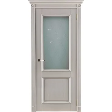 Межкомнатная дверь массив дуба Афина эмаль слоновая кость остекленная