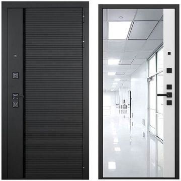 Входная дверь Пиано чёрный кварц панель зеркало 3D