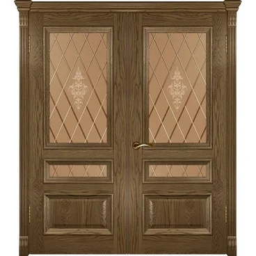 Межкомнатная дверь шпон Фараон 2 светлый морёный дуб распашная двустворчатая со стеклом