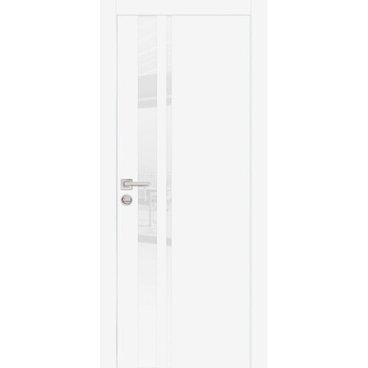 Межкомнатная дверь экошпон Profilo Porte PX-16 белая с алюминиевой кромкой с 4-х сторон стекло Lacobel белоснежный