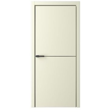Межкомнатная дверь эмаль Лайн 2 слоновая кость глухая чёрная алюминиевая кромка