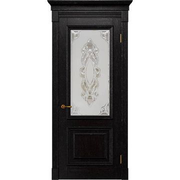 Межкомнатная дверь массив дуба Alvero Екатерина венге патина серебро остеклённая