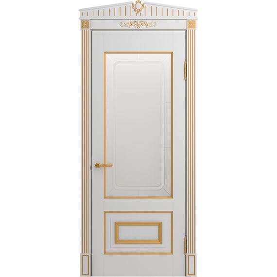 Межкомнатная дверь массив бука Viporte Неаполь белая эмаль патина золото остеклённая