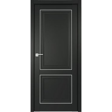 Межкомнатная дверь Прадо винил чёрный молдинг серебро глухая