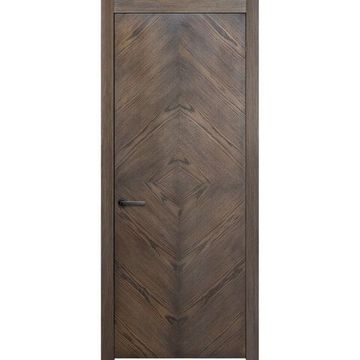 Межкомнатная дверь массив дуба шпон ясеня Флэт-1 0005 чёрная патина глухая