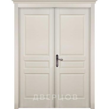Межкомнатная распашная двустворчатая дверь массив ольхи ОКА Валенсия эмаль слоновая кость глухая