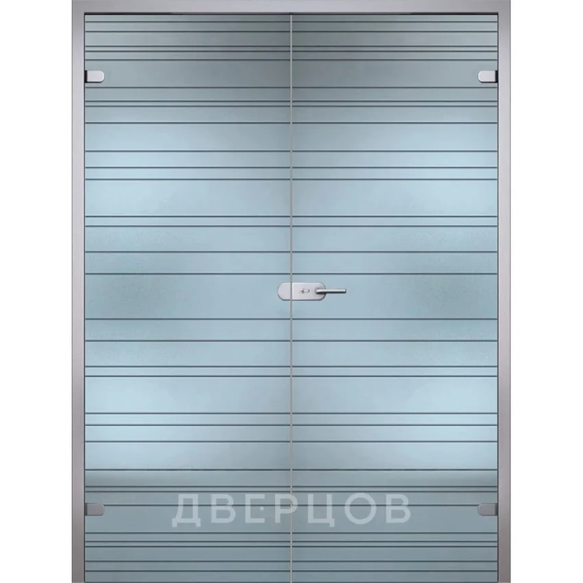 Фото стеклянной распашной двухстворчатой двери Грация бесцветное матовое с алюминиевой коробкой