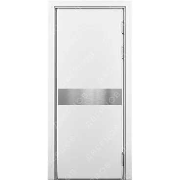 Маятниковая влагостойкая дверь Kapelli белая с отбойной пластиной посередине