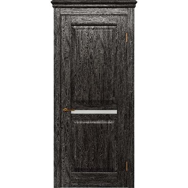 Межкомнатная дверь массив дуба селект Alvero Афина седая ночь глухая с узкой стеклянной вставкой