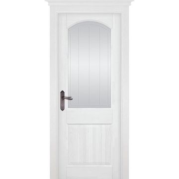 Межкомнатная дверь массив сосны ОКА Осло Браш белая эмаль стекло светлое матовое с фрезеровкой