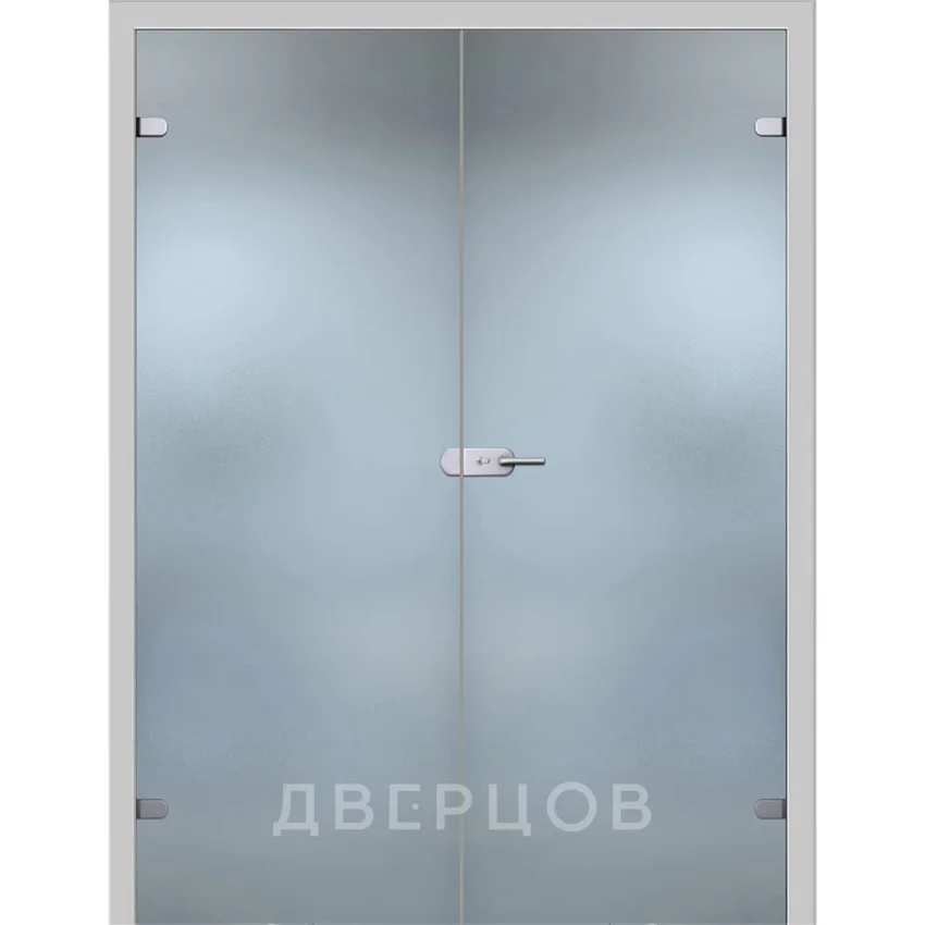 Фото стеклянной распашной двухстворчатой двери Лайт с коробкой и наличниками в цвете манхеттен