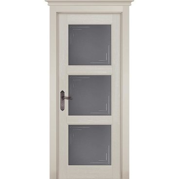 Межкомнатная дверь массив сосны ОКА Турин Браш эмаль слоновая кость стекло графит с фрезеровкой