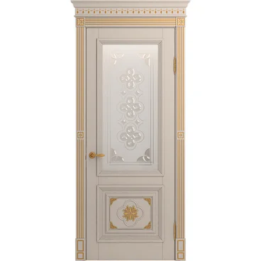 Межкомнатная дверь массив дуба Viporte Монако прованс глянец патина золото остеклённая