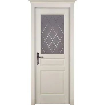 Межкомнатная дверь массив ольхи ОКА Валенсия эмаль слоновая кость остекленная