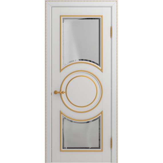 Межкомнатная дверь массив бука Viporte Лацио Амбиенте белая эмаль патина золото остекление 5