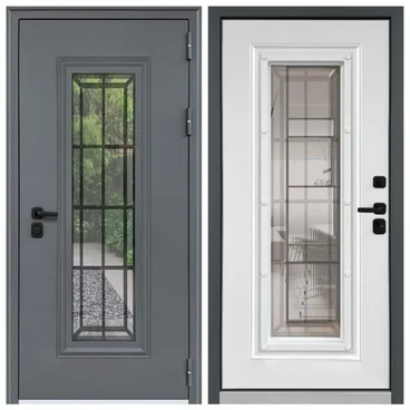 Входная уличная дверь RX-10 Термо муар RAL 7024 ПВХ белый матовый