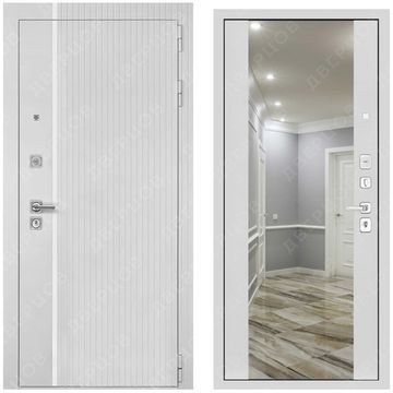 Входная дверь Президент Лайн ПВХ белый матовый панель зеркало INFINITY
