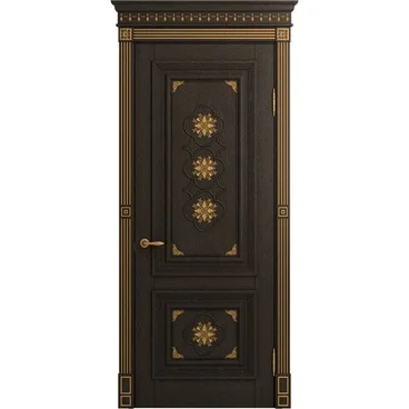 Межкомнатная дверь массив дуба Монако шоколад патина золото глухая