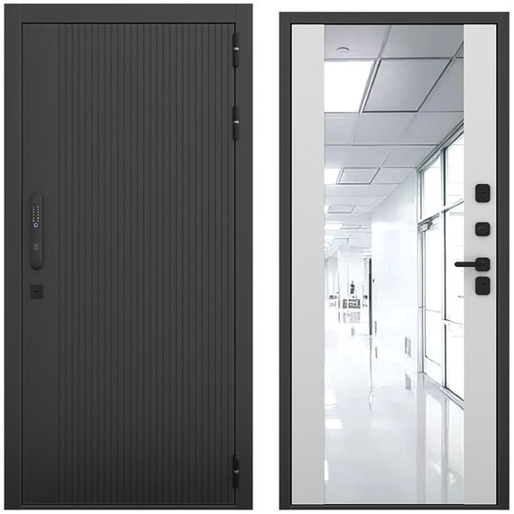Входная дверь Смарт чёрный силк панель зеркало Maxi манхеттен