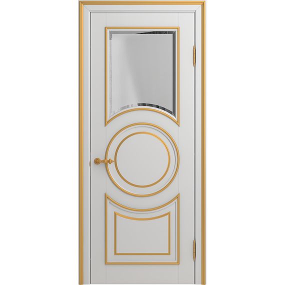 Межкомнатная дверь массив бука Viporte Лацио Амбиенте белая эмаль патина золото остекление 1