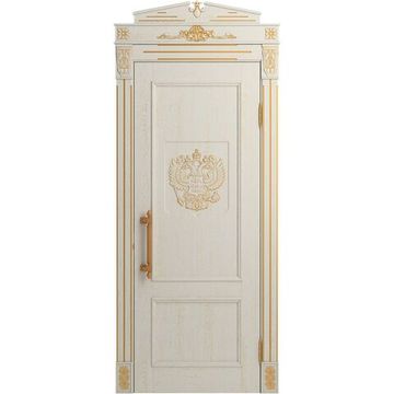 Межкомнатная дверь массив дуба Статус белая эмаль патина золото глухая