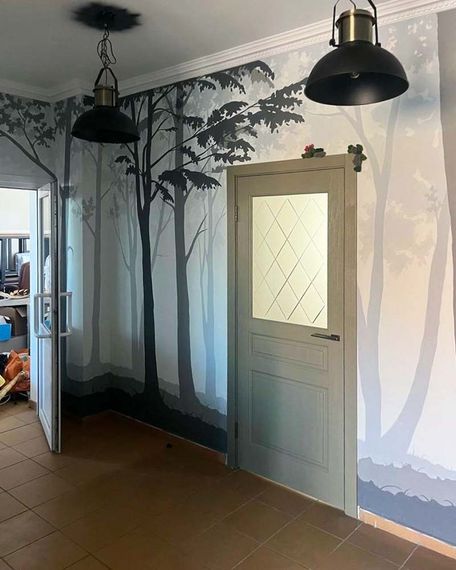 Межкомнатная дверь массив сосны ОКА Пандора Браш эмаль олива стекло графит с гравировкой